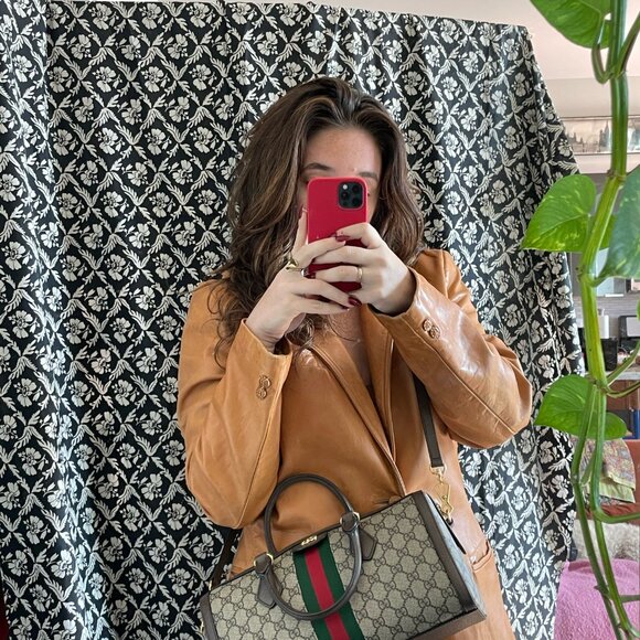 Gucci GG Supreme Ophidia Web Satchel with Leather Trim - Picture 2 of 5